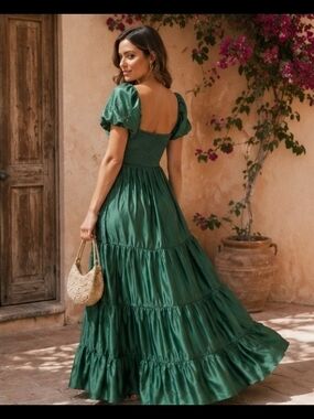 Free People Sundrenched Silky Maxi Dress Green Tiered XS NWOT
